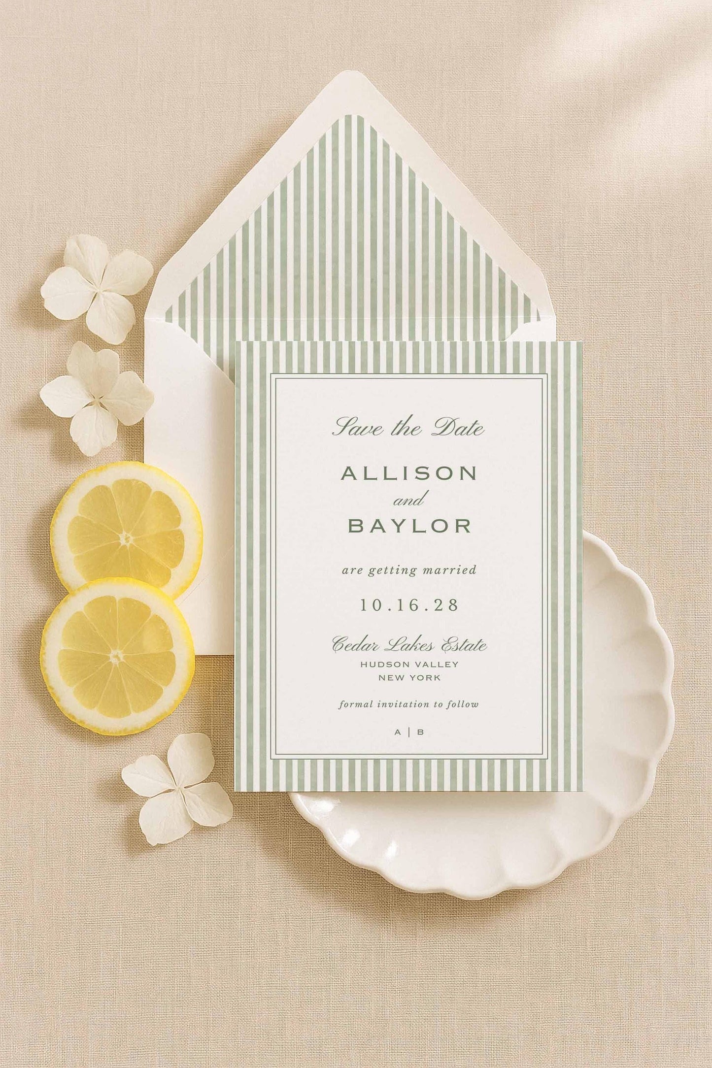 Green Striped Save the Date Template