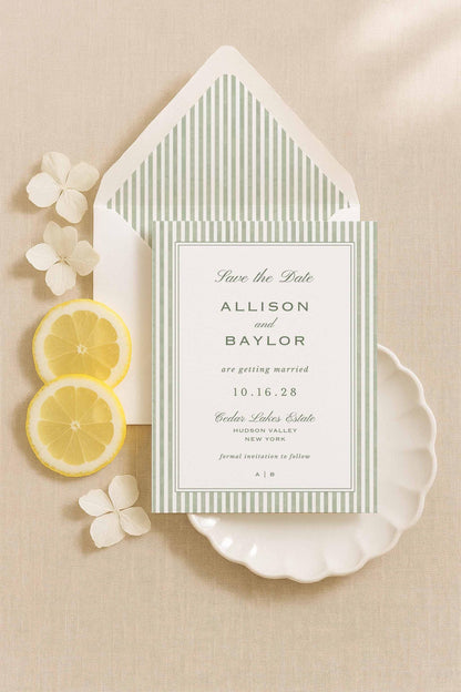 Green Striped Save the Date Template