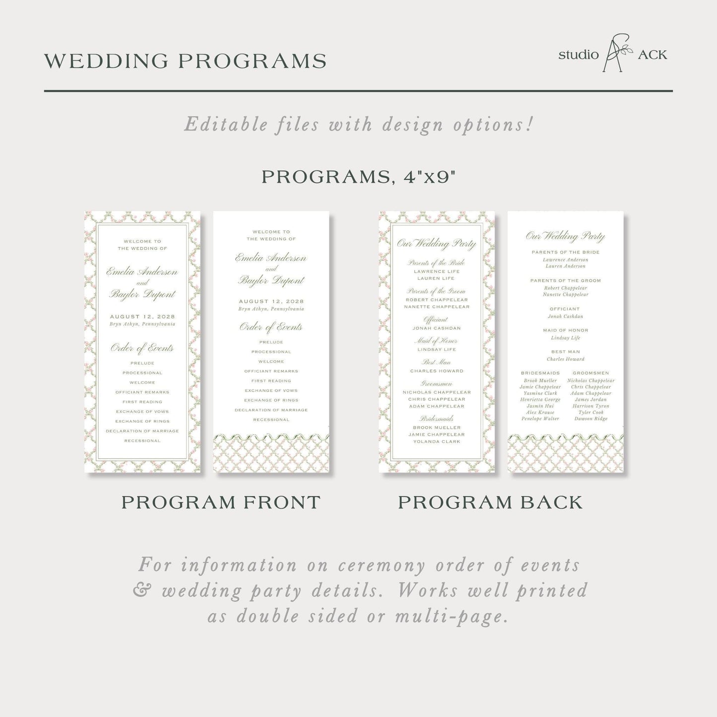 Watercolor Trellis Wedding Program Template