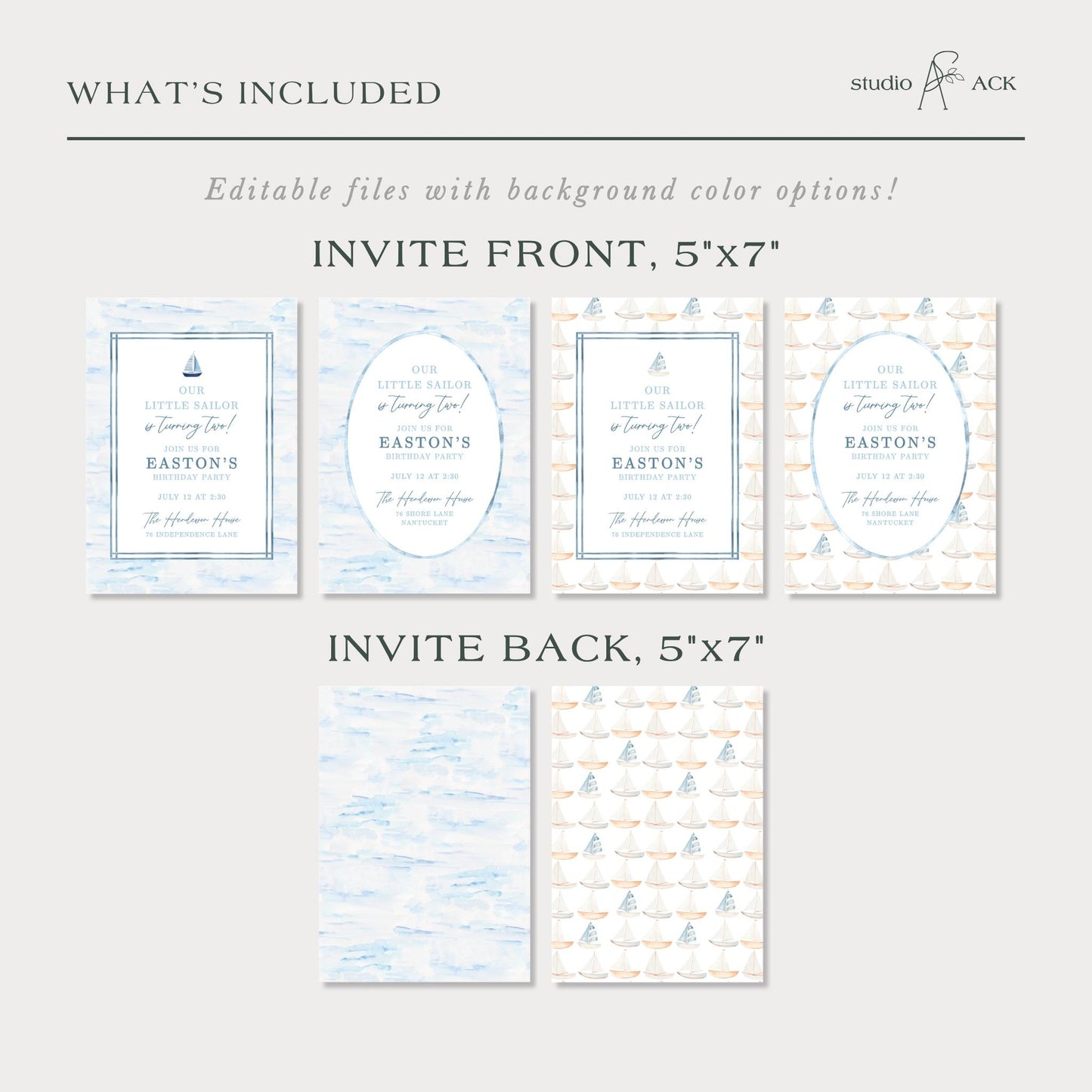 Our Little Sailor Birthday Invitation Template, Blue Nautical Watercolor Sailboat Invite, Sailboat Digital Printable for Boy Birthday Party