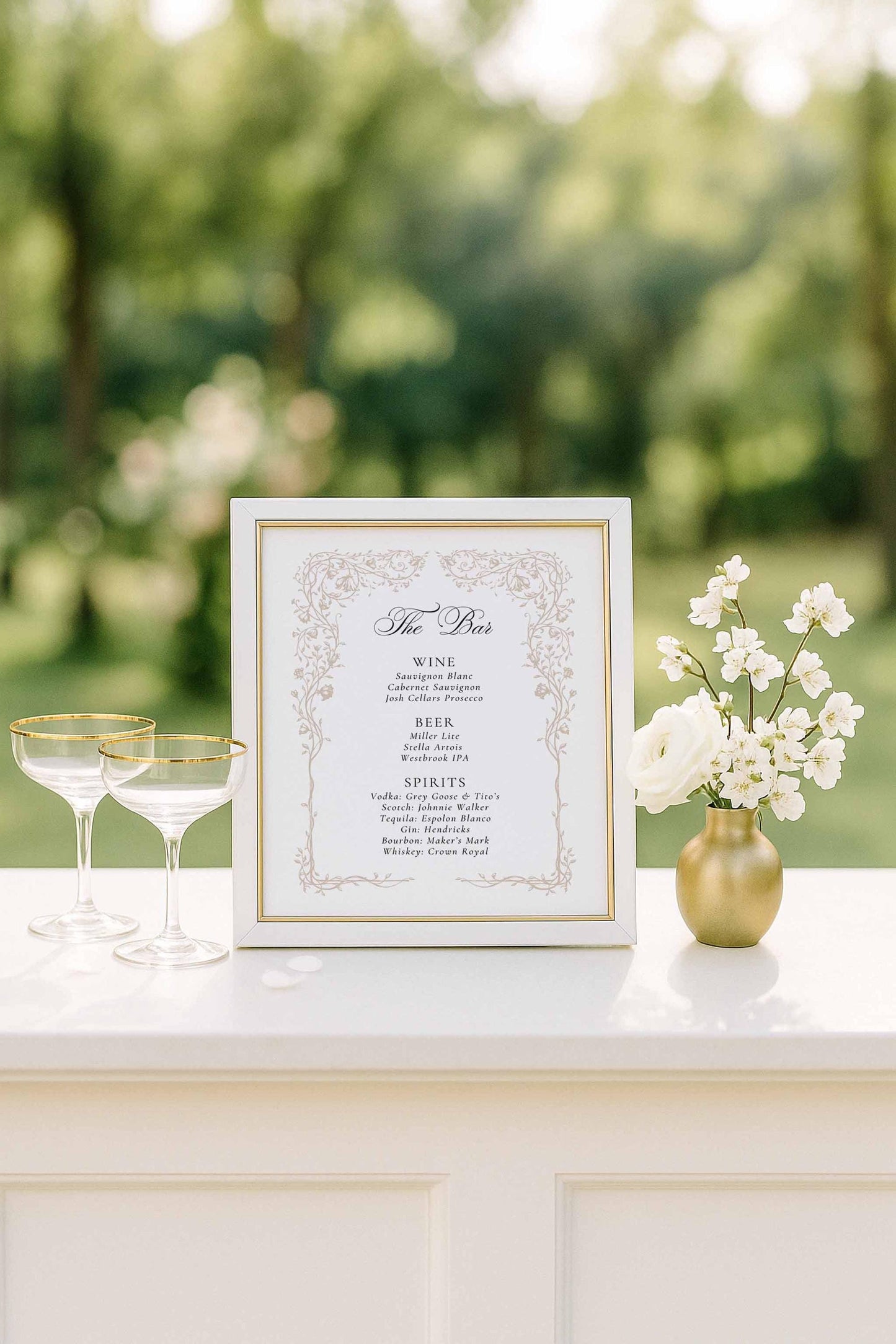 Neutral Floral Line Art Wedding Bar Menu Template