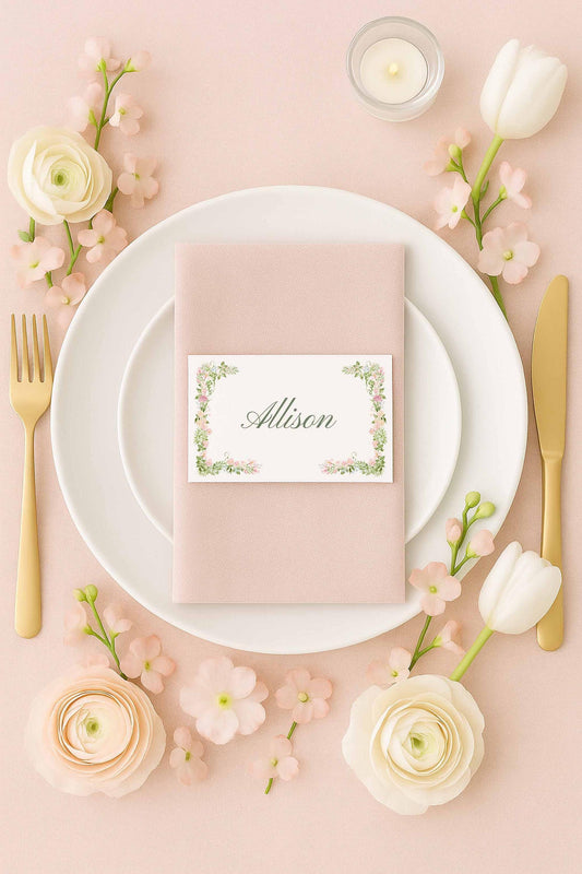 Hand-Painted Floral Wedding Place Card Template