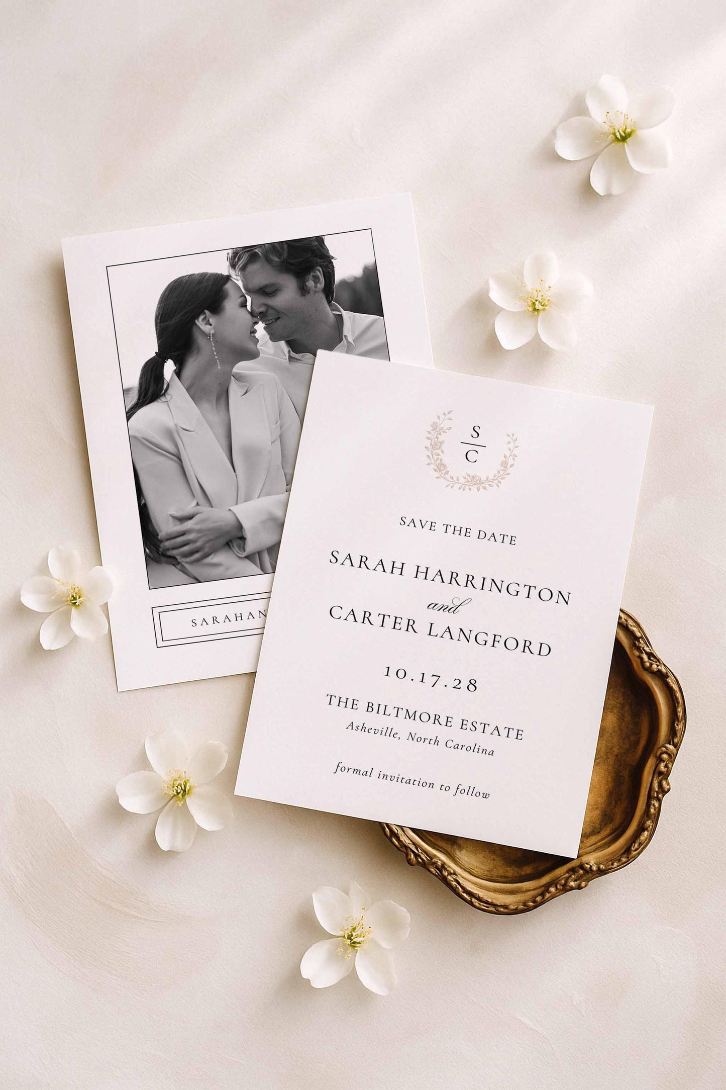 Neutral Floral Line Art Save the Date Template