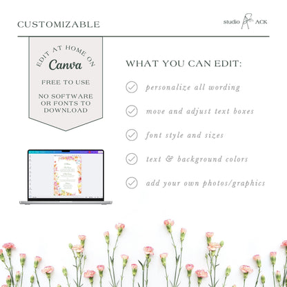 Colorful Floral Wedding Menu Template