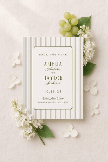 Old Money Striped Save the Date Template
