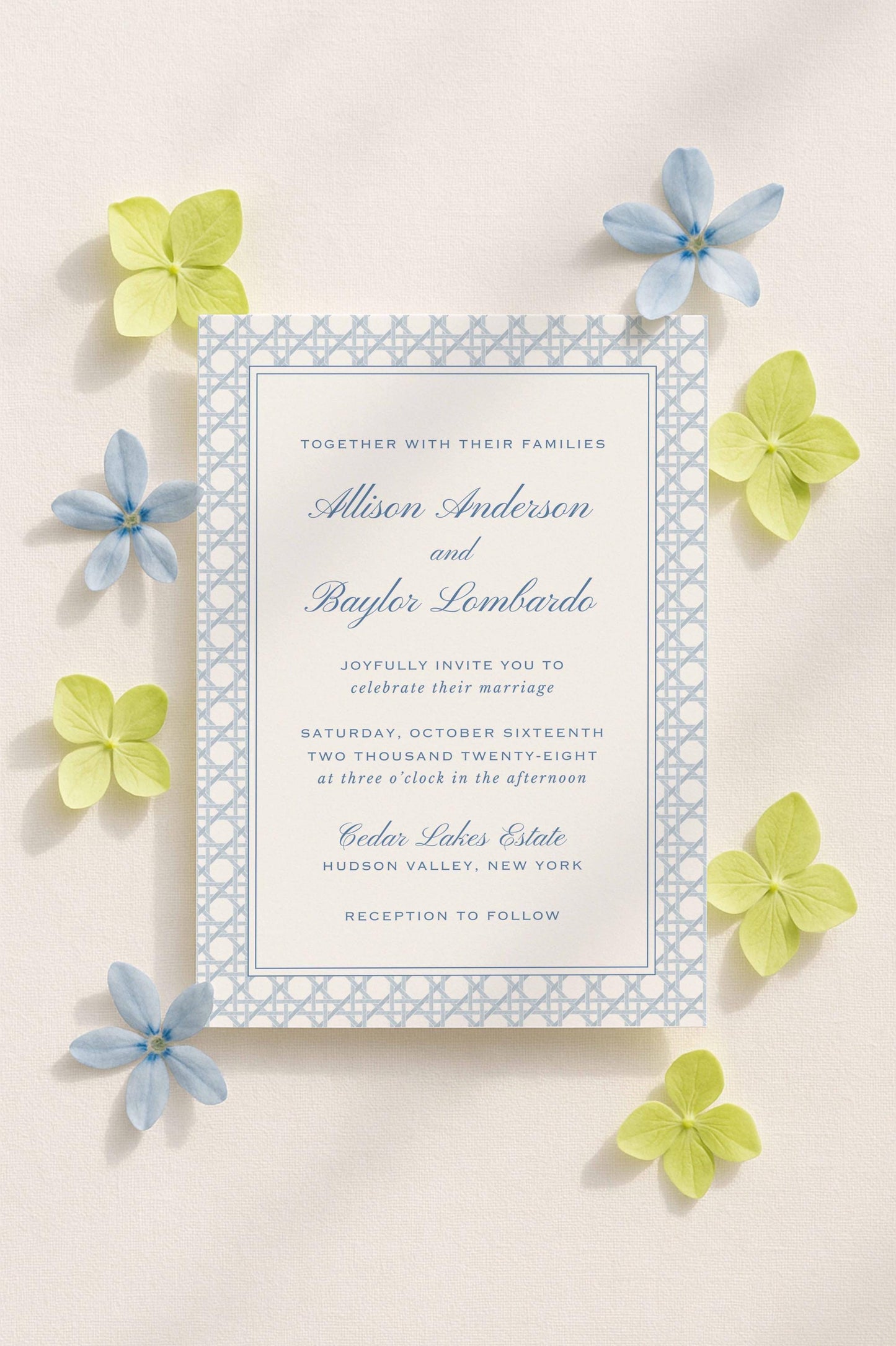 Blue Rattan Wedding Invitation Suite Template
