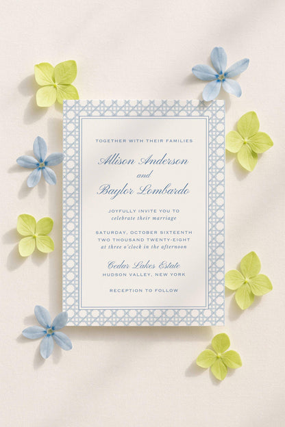 Blue Rattan Wedding Invitation Suite Template