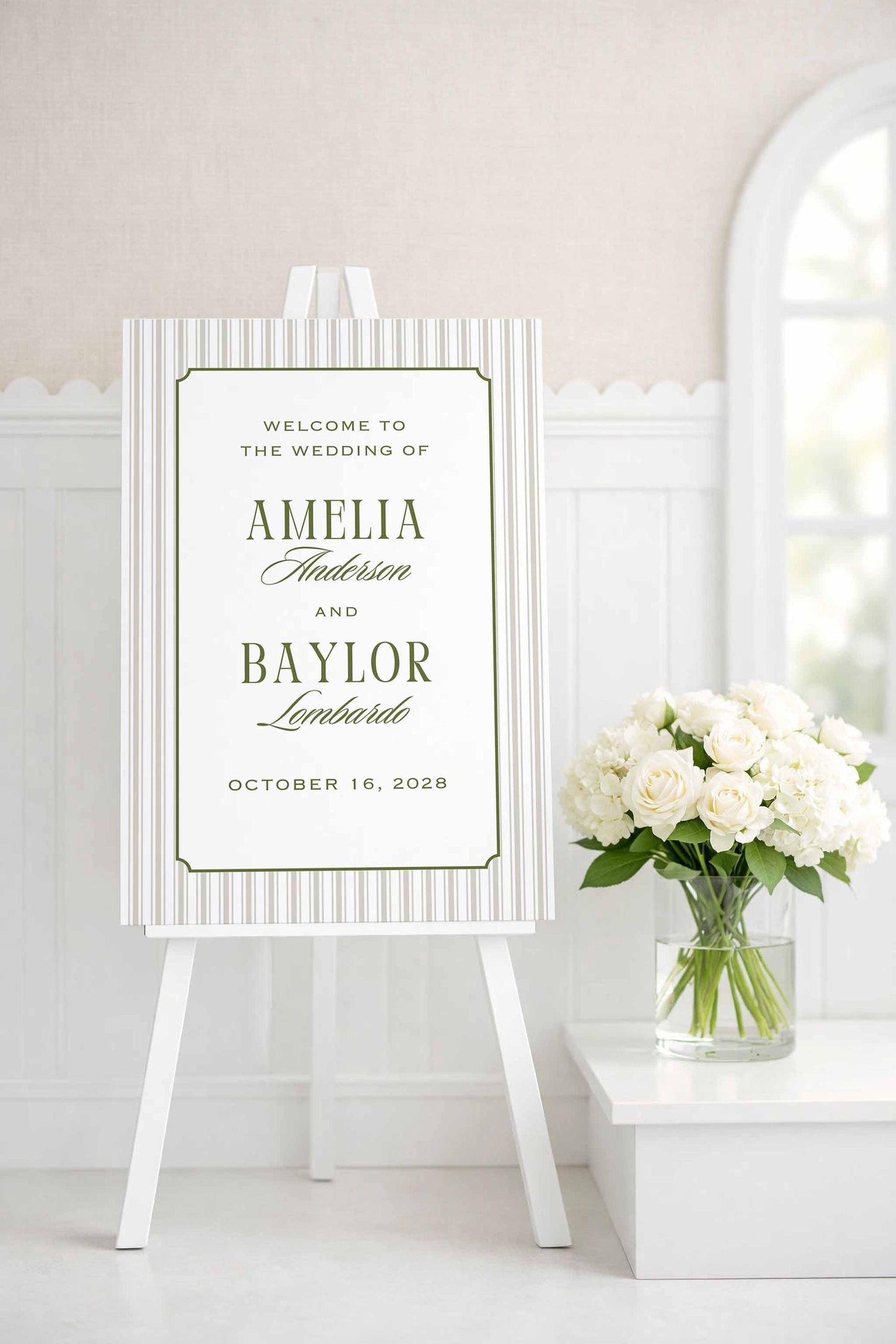 Old Money Striped Wedding Welcome Sign Template