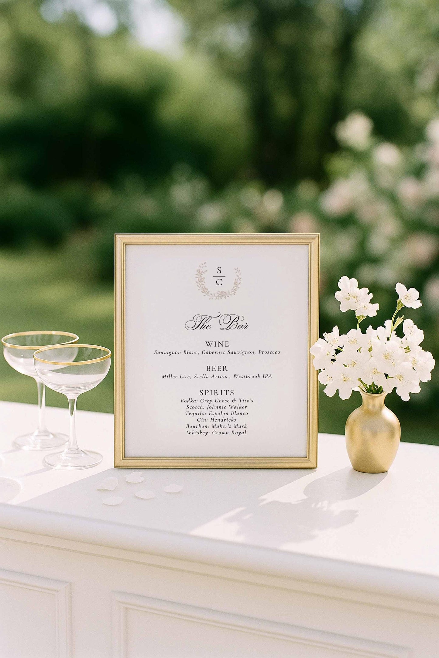 Neutral Floral Line Art Wedding Bar Menu Template