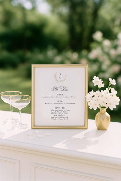 Neutral Floral Line Art Wedding Bar Menu Template
