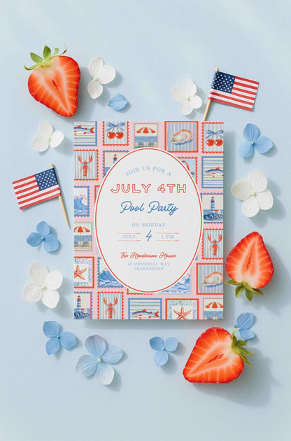 July 4th Pool Party Party Invitation Template