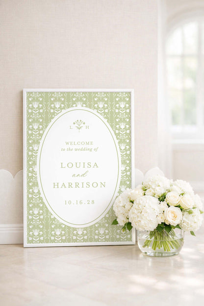 Grandmillennial Floral Wedding Welcome Sign Template