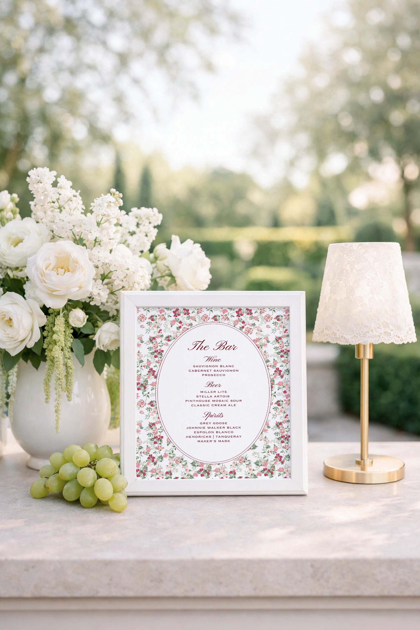 Dusty Pink Floral Wedding Bar Menu Template