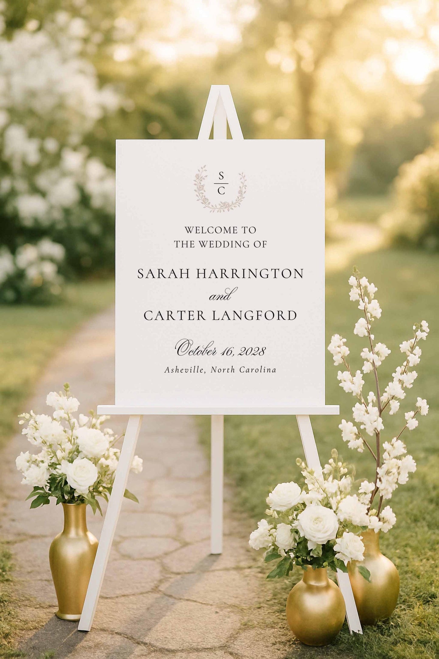 Neutral Floral Line Art Wedding Welcome Sign Template