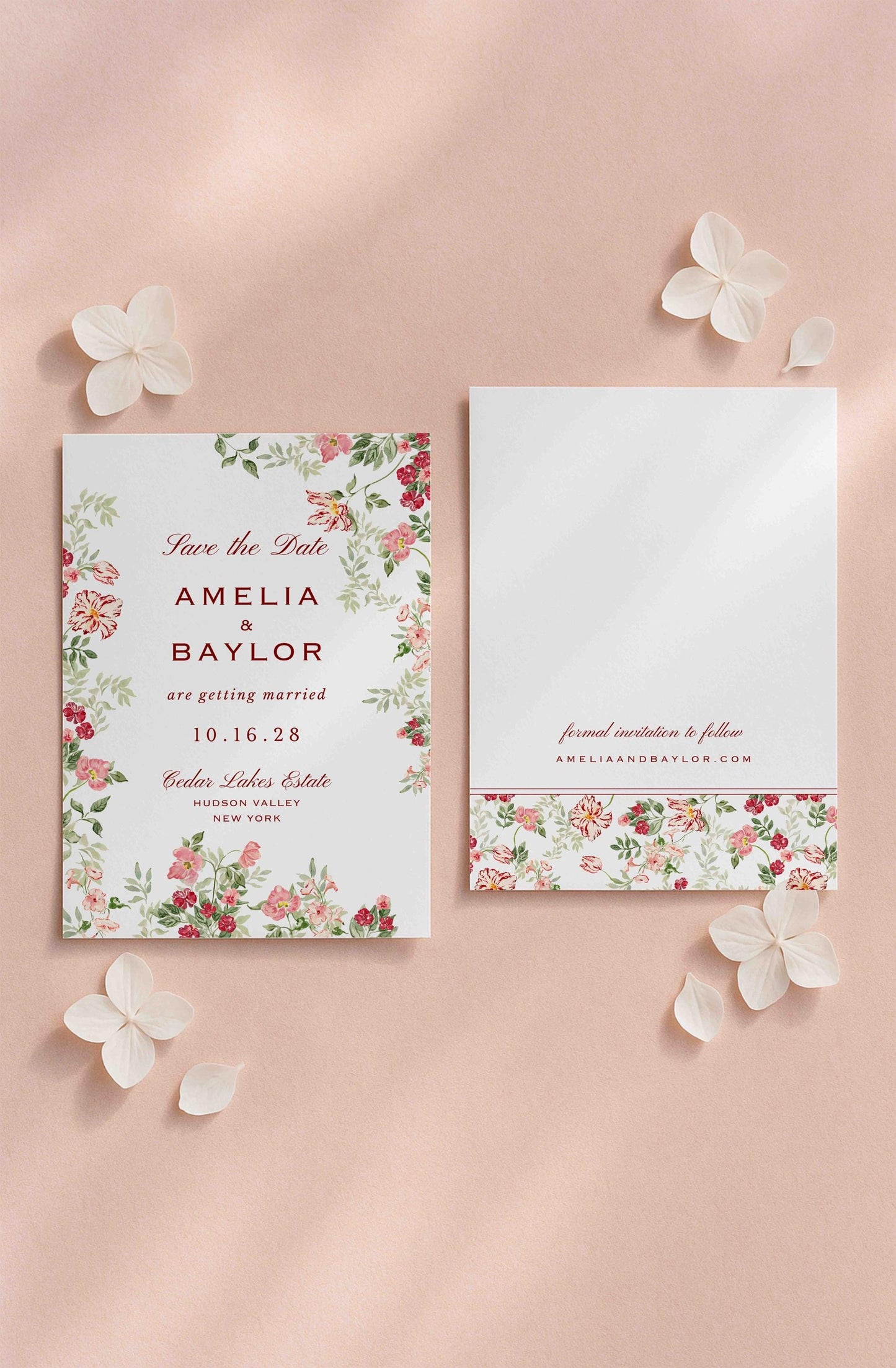 Dusty Pink Floral Save the Date Template
