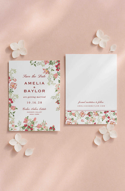 Dusty Pink Floral Save the Date Template