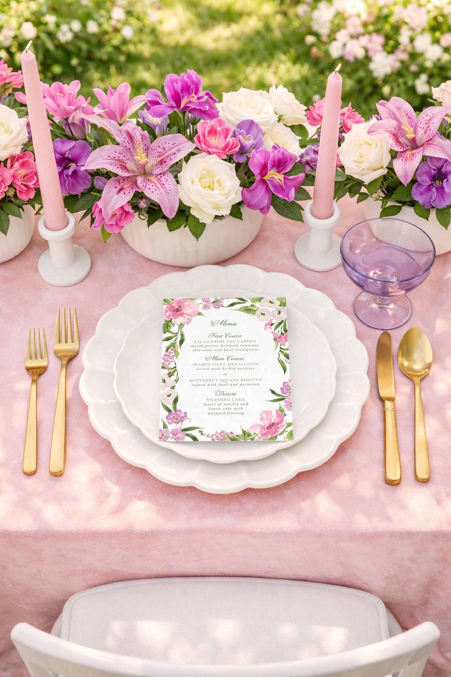 Purple Floral Wedding Menu Template