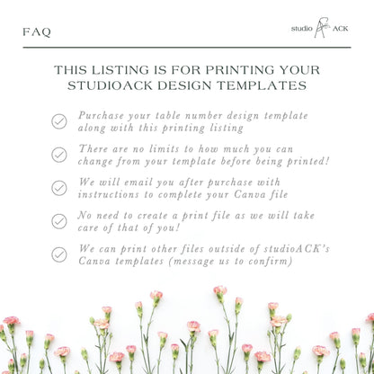 Table Number 5x7 Professional Printing | Double Thick Card Stock Variable Prints | Template Printing from studioACK