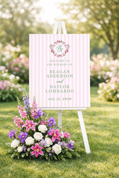 Purple Floral Wedding Welcome Sign Template