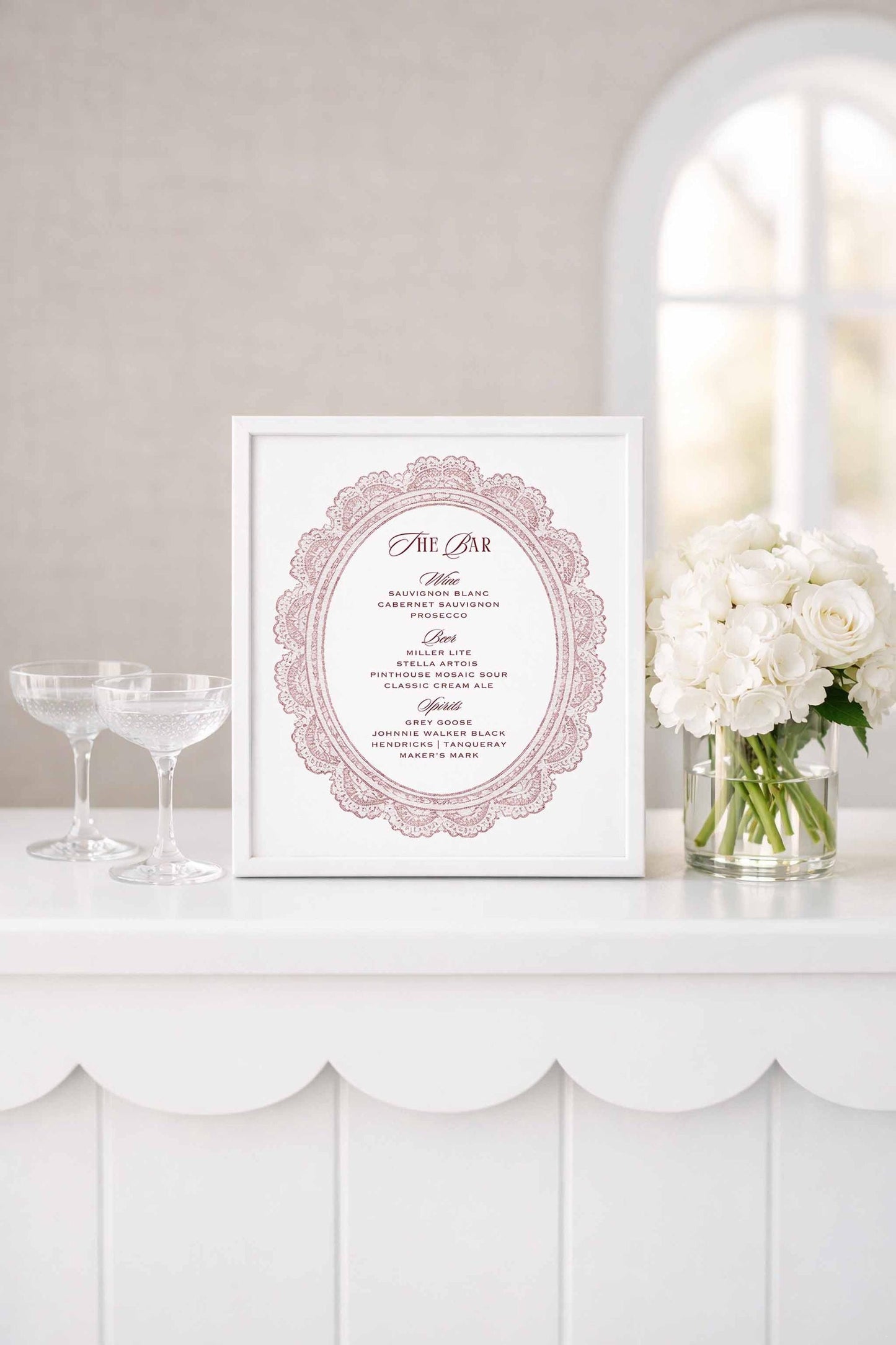 Vintage Lace Wedding Bar Menu Template