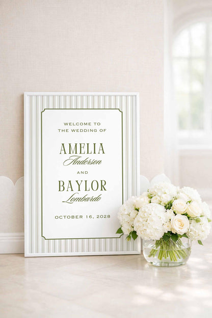 Old Money Striped Wedding Welcome Sign Template
