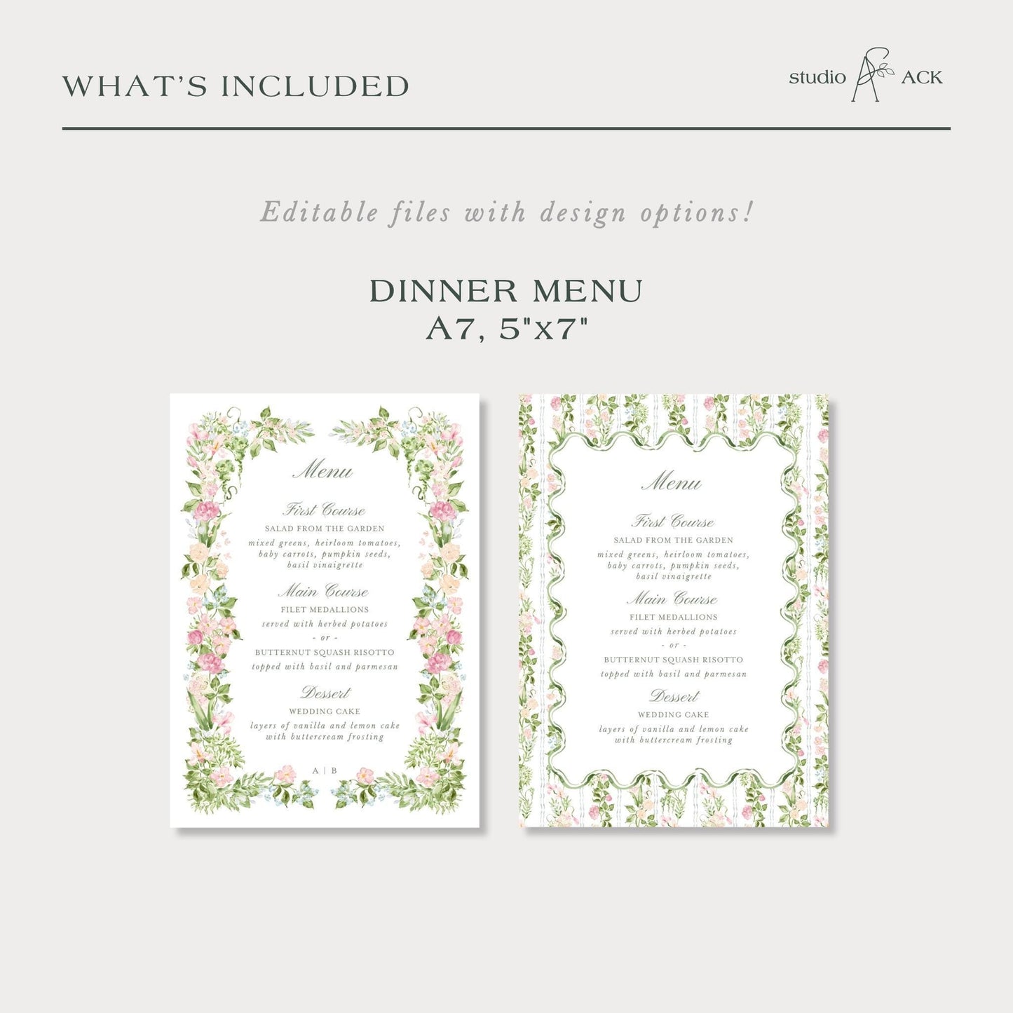 Hand-Painted Floral Wedding Menu Template