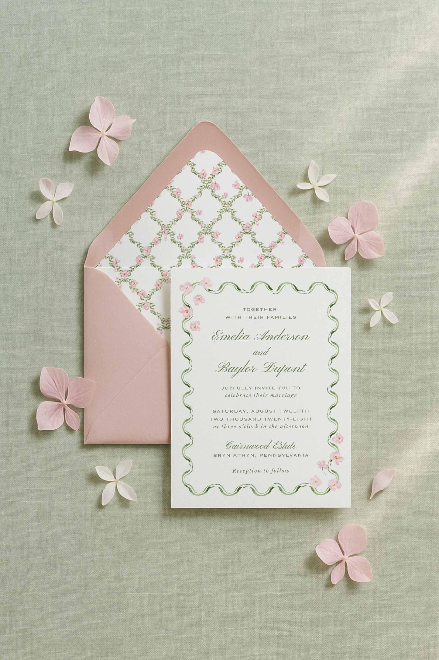 Watercolor Trellis Wedding Invitation Suite Template