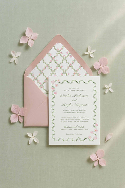Watercolor Trellis Wedding Invitation Suite Template
