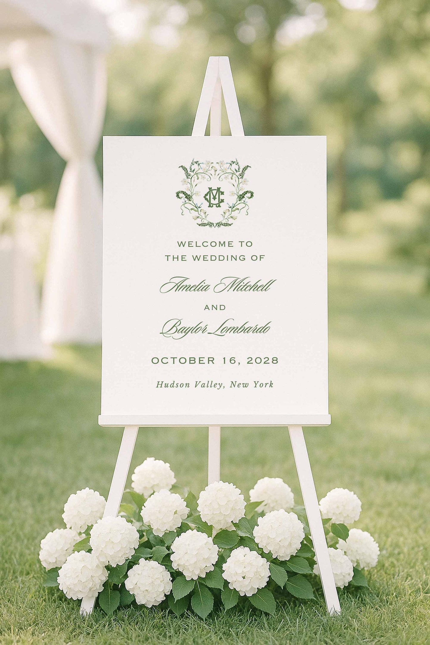 Blue, White & Green Wedding Welcome Sign Template