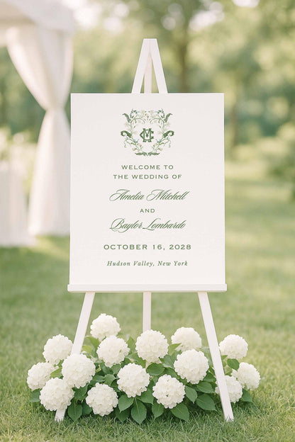 Blue, White & Green Wedding Welcome Sign Template