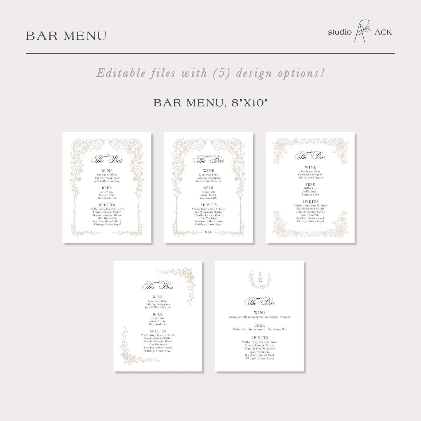 Neutral Floral Line Art Wedding Template Bundle
