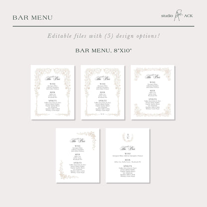 Neutral Floral Line Art Wedding Template Bundle