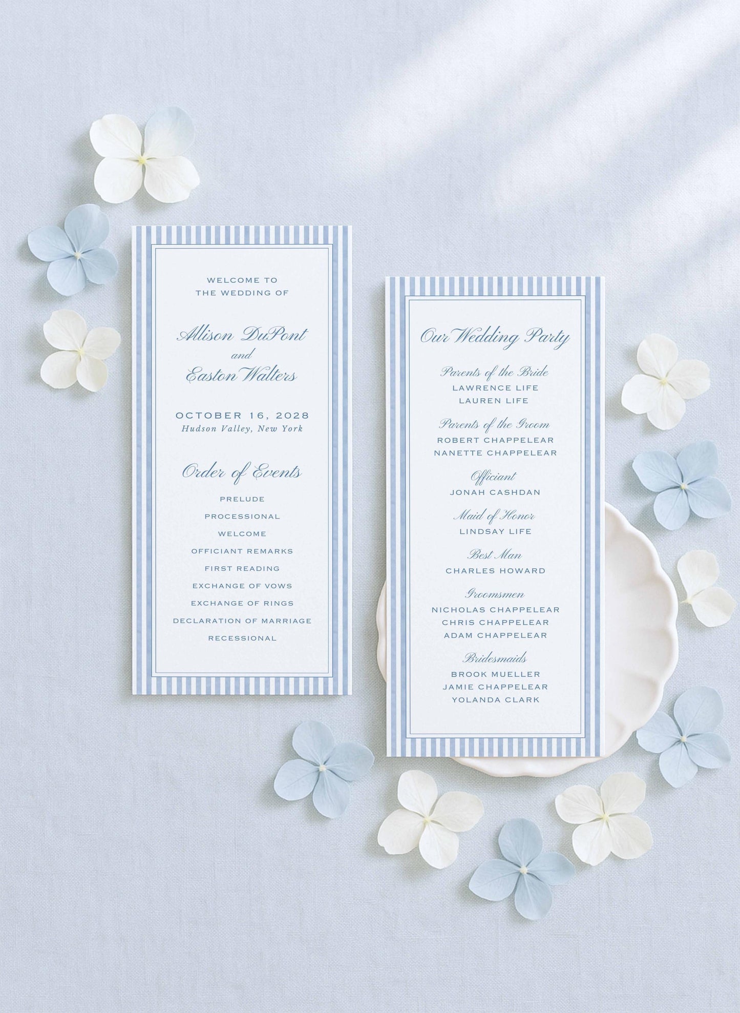 Blue Striped Wedding Program Template