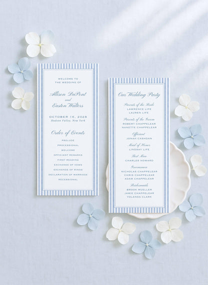 Blue Striped Wedding Program Template
