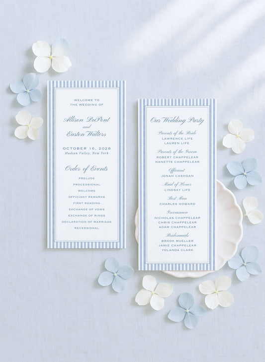 Blue Striped Wedding Program Template