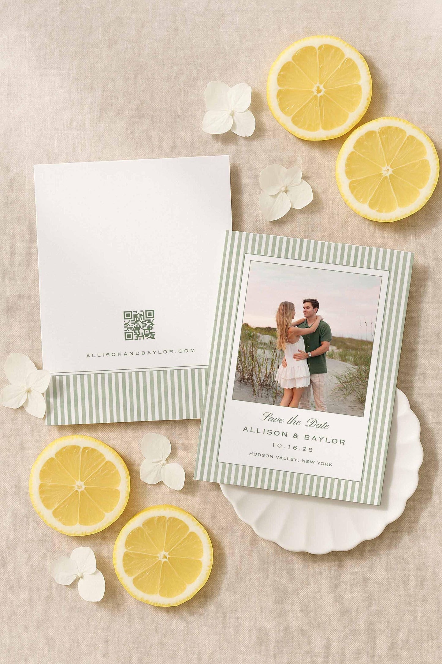 Green Striped Save the Date Template