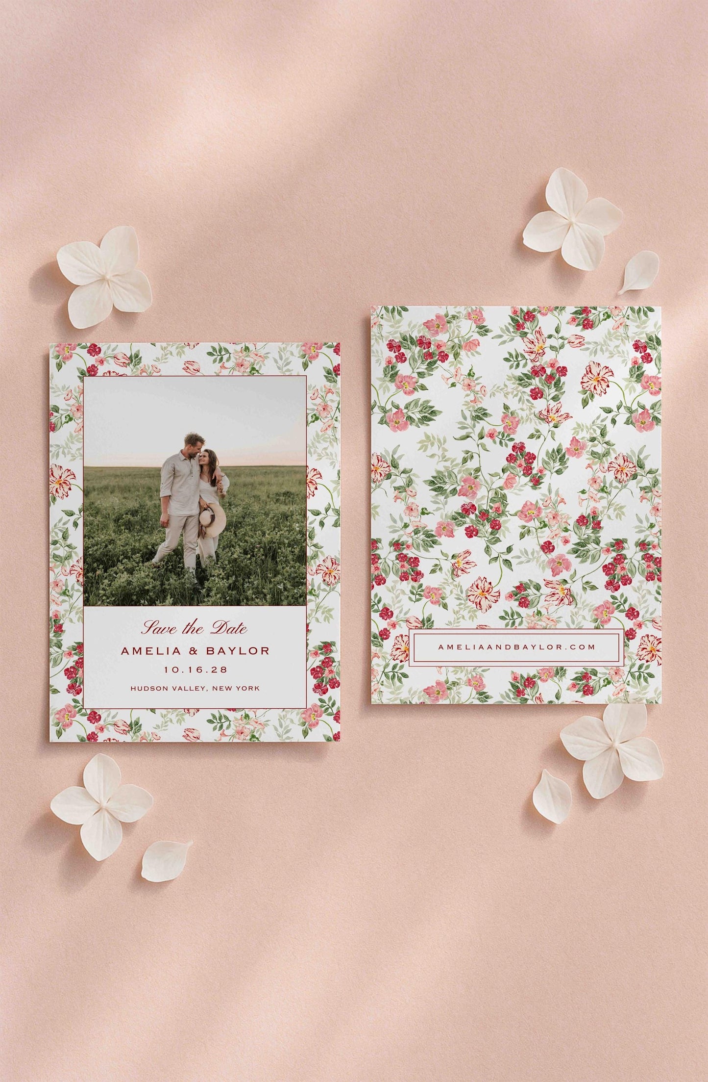 Dusty Pink Floral Save the Date Template