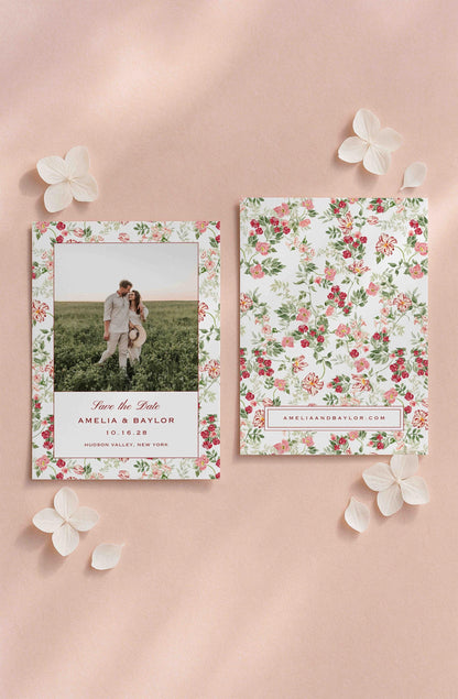 Dusty Pink Floral Save the Date Template