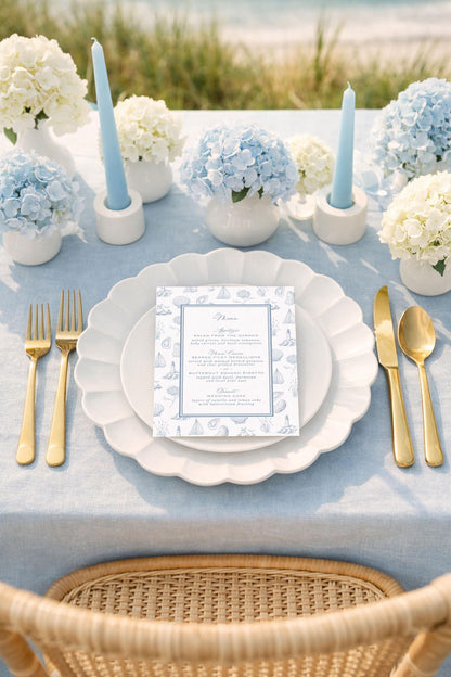 Coastal Toile Wedding Menu Template