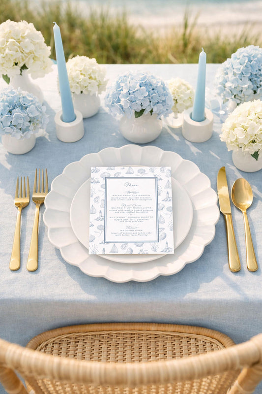 Coastal Toile Wedding Menu Template