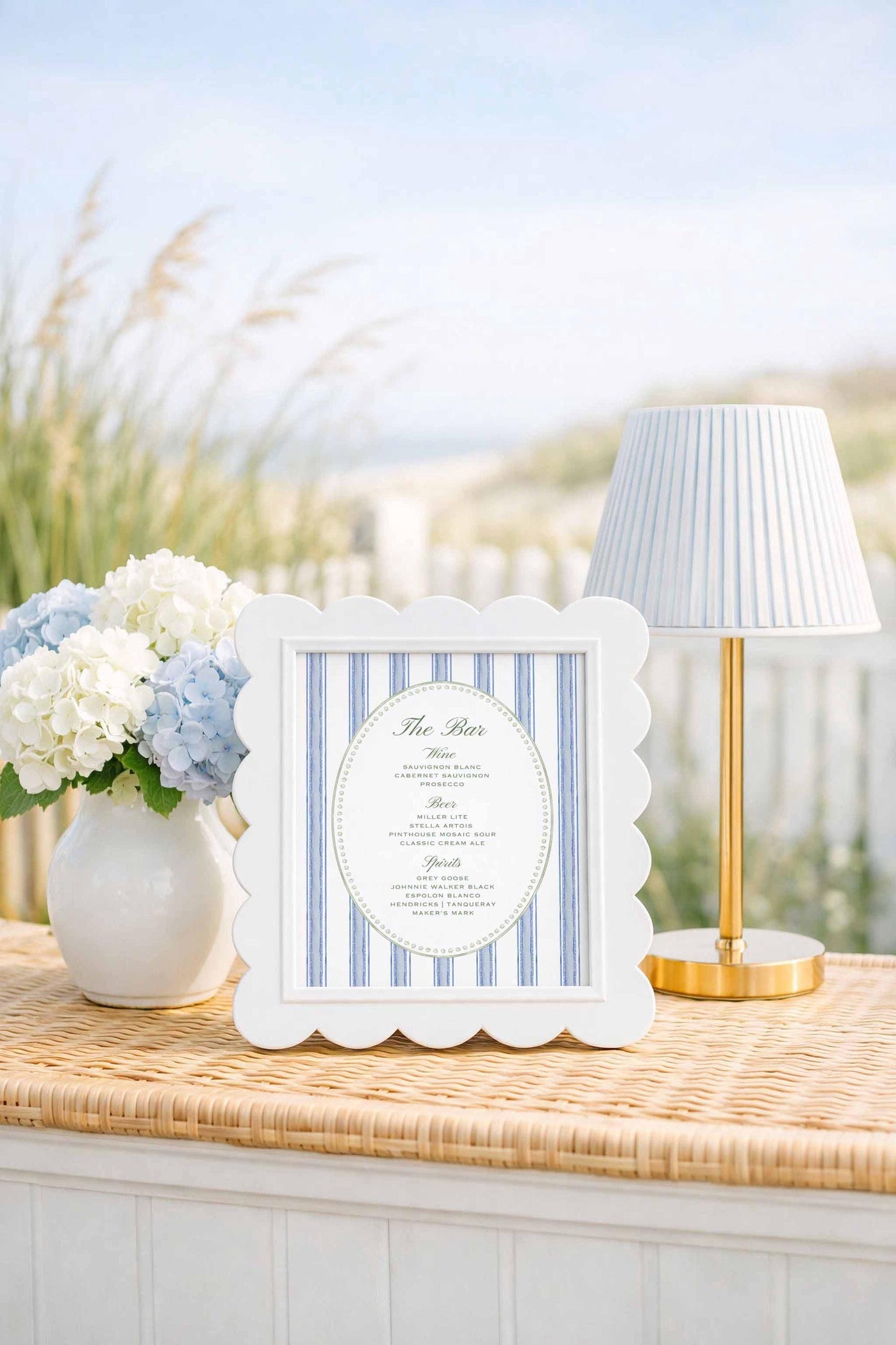 Blue, White & Green Wedding Bar Menu Template