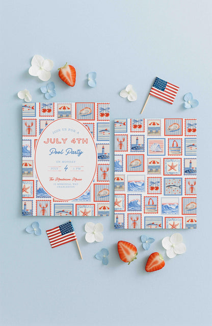July 4th Pool Party Party Invitation Template