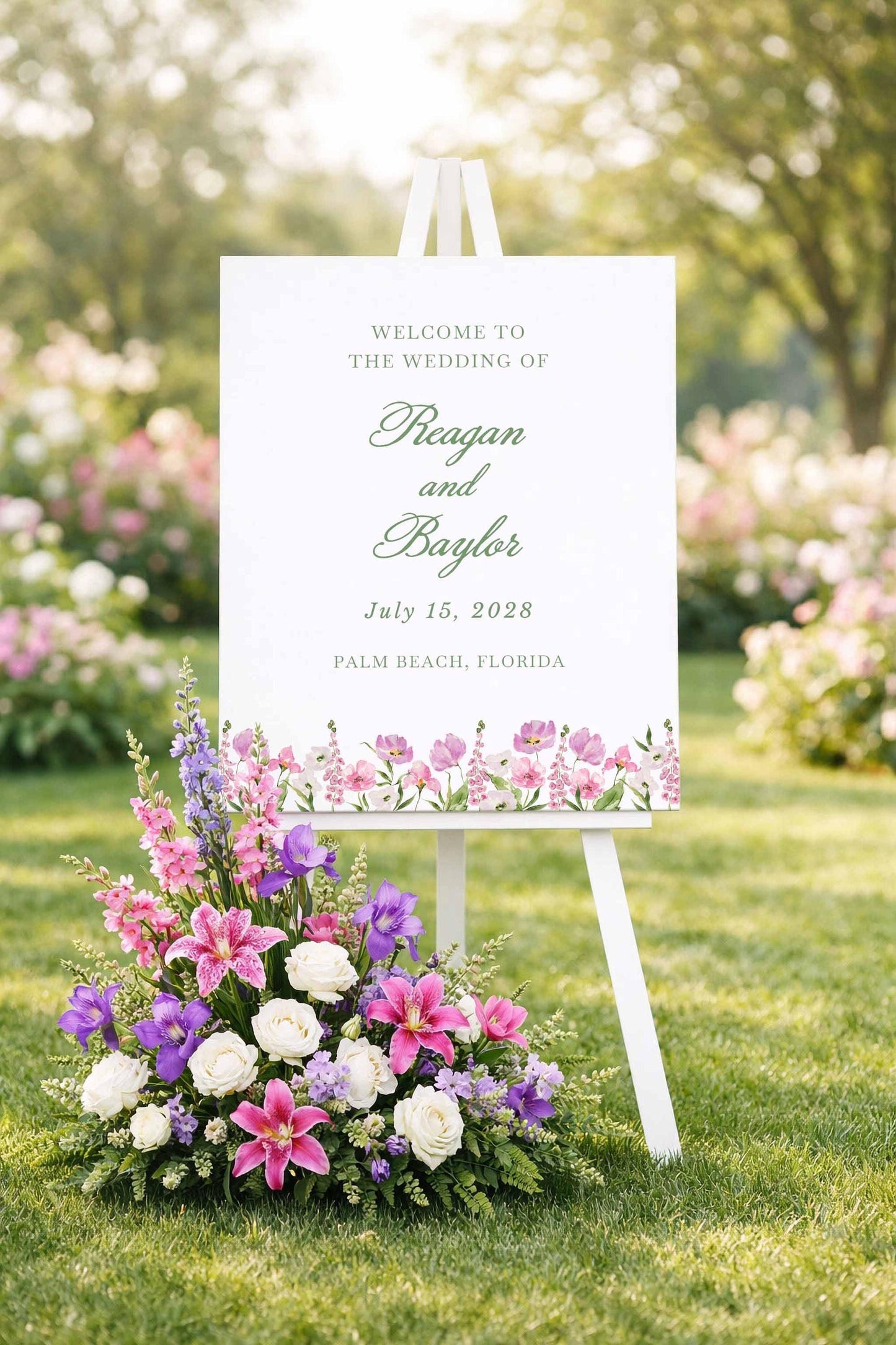 Purple Floral Wedding Welcome Sign Template