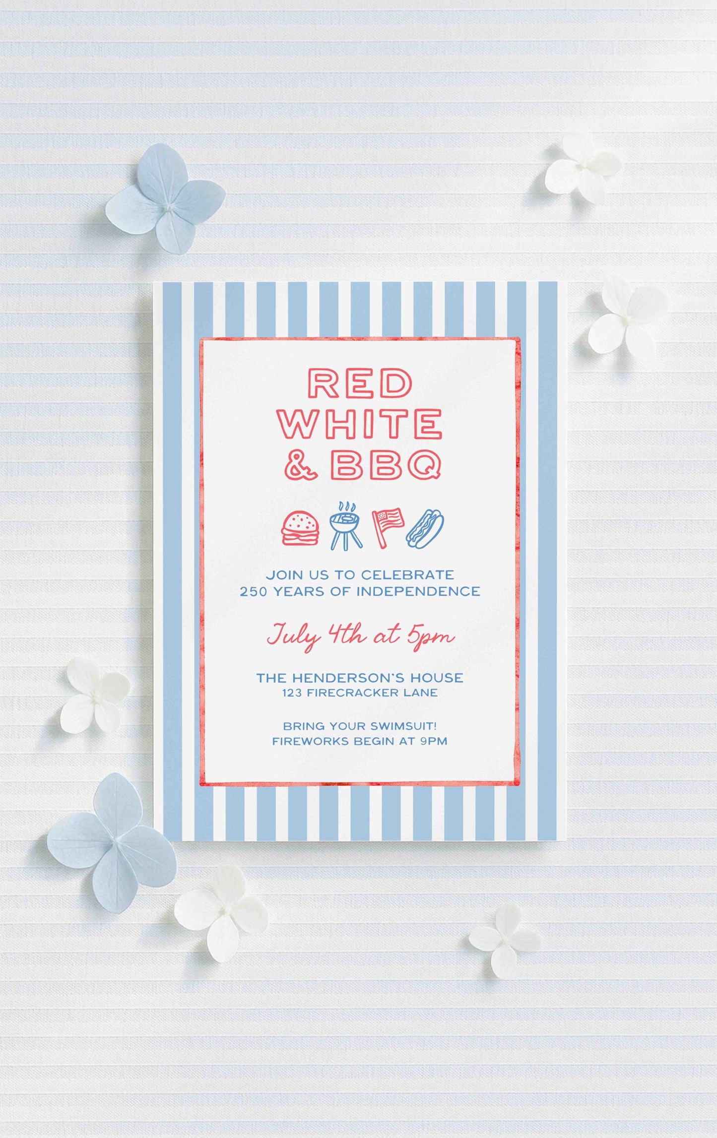 Red, White & BBQ Party Invitation Template
