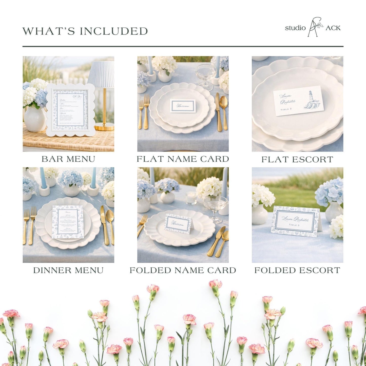 Coastal Toile Wedding Template Bundle