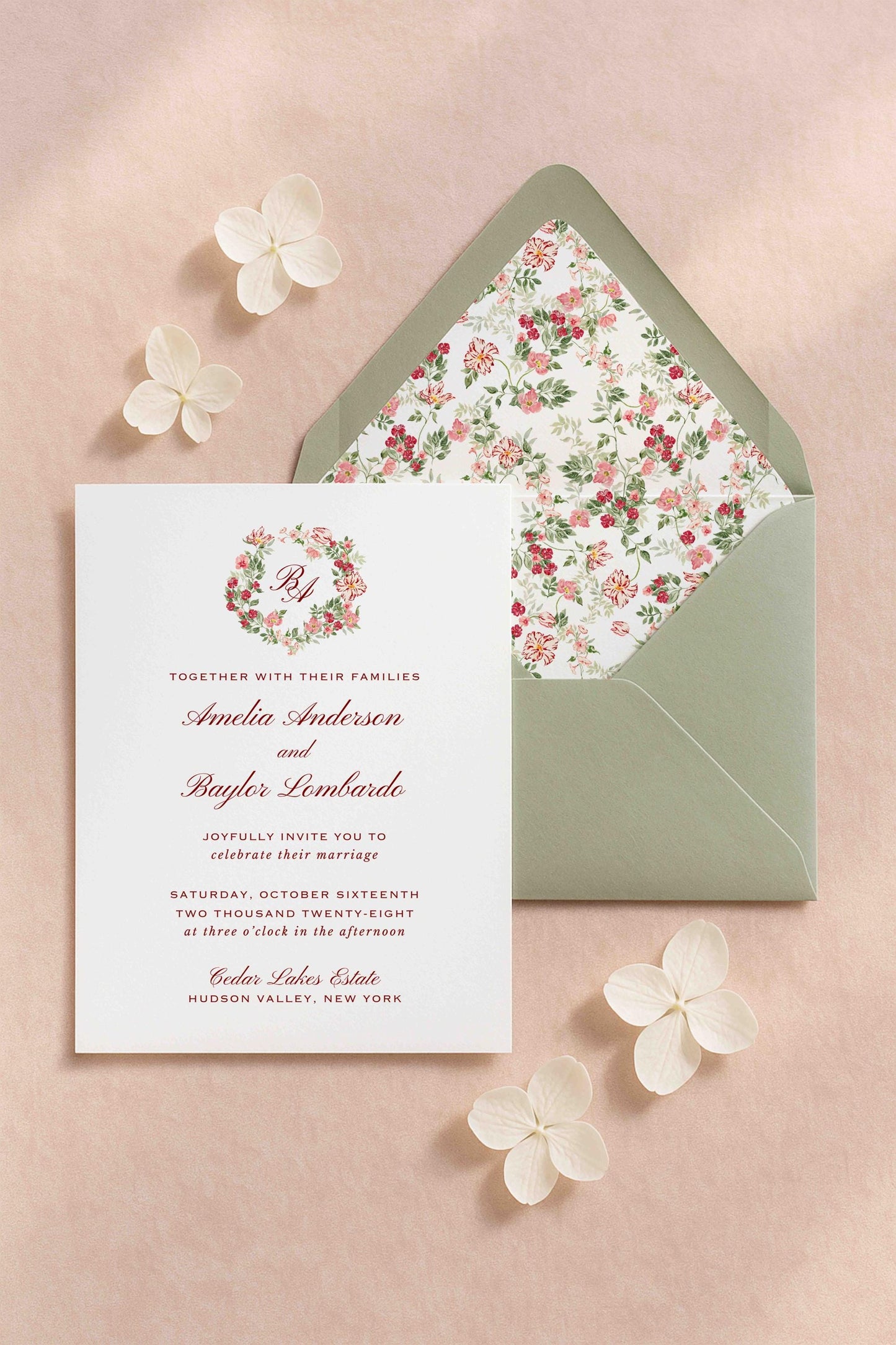 Dusty Pink Floral Wedding Invitation Suite Template