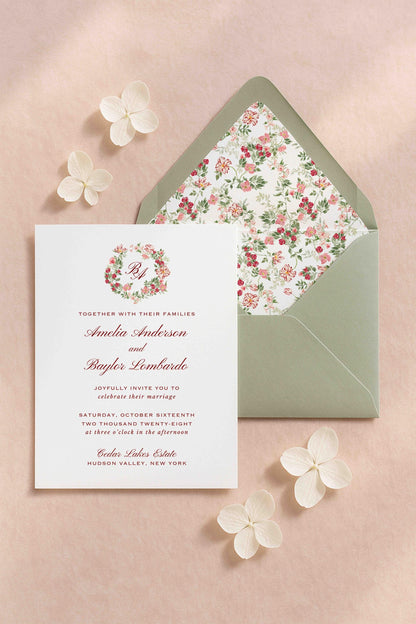 Dusty Pink Floral Wedding Invitation Suite Template