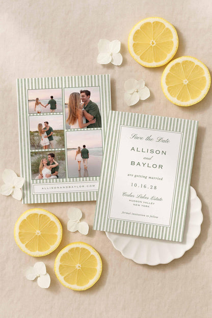 Green Striped Save the Date Template