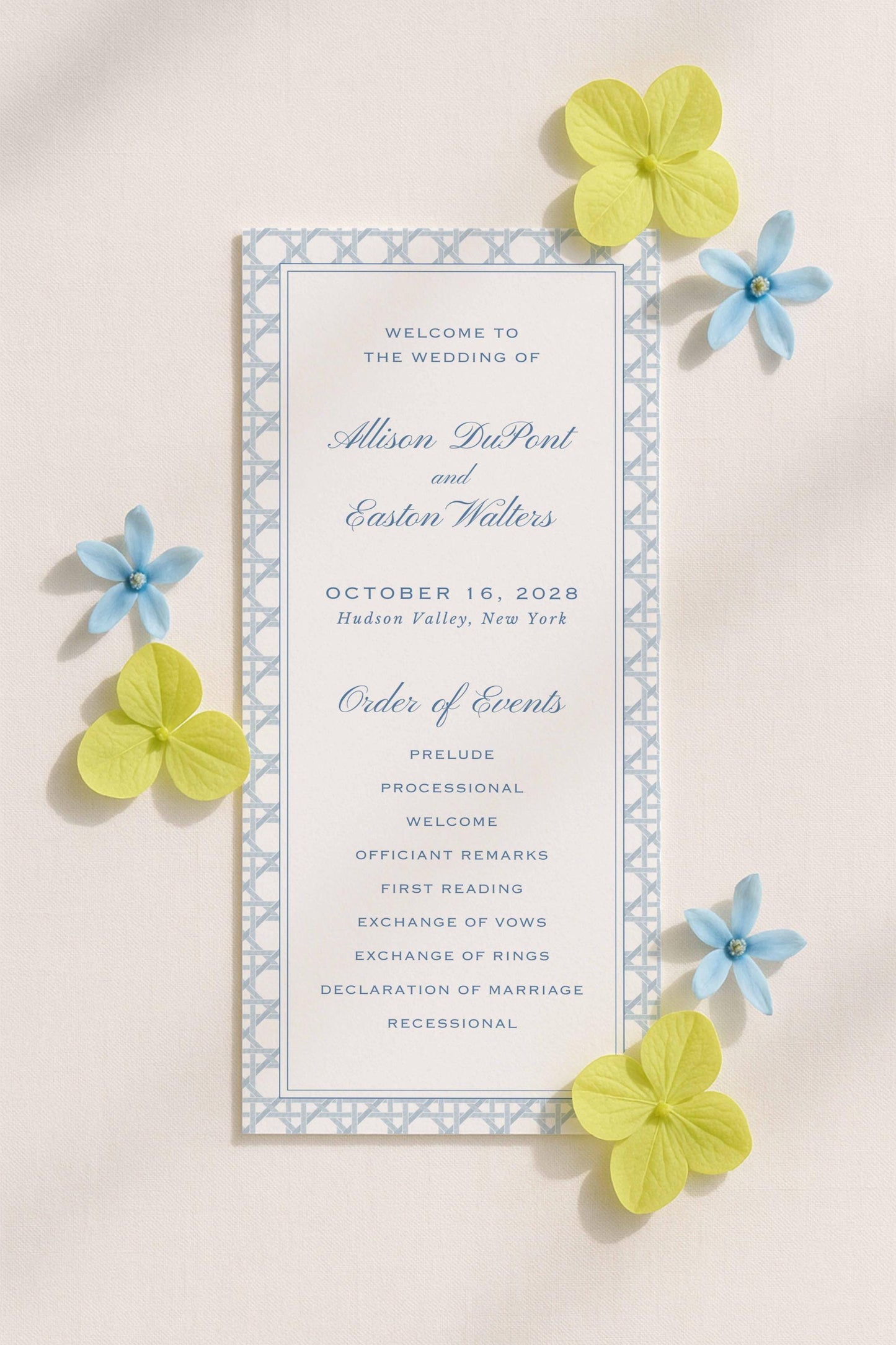 Blue Rattan Wedding Program Template