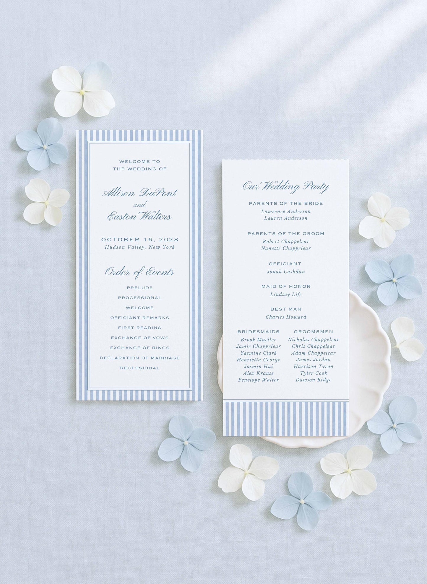 Blue Striped Wedding Program Template